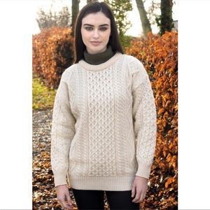 Aran Craft VTG Merino Wool Irish Fisherman Cream Sweater Oversize XS 3D